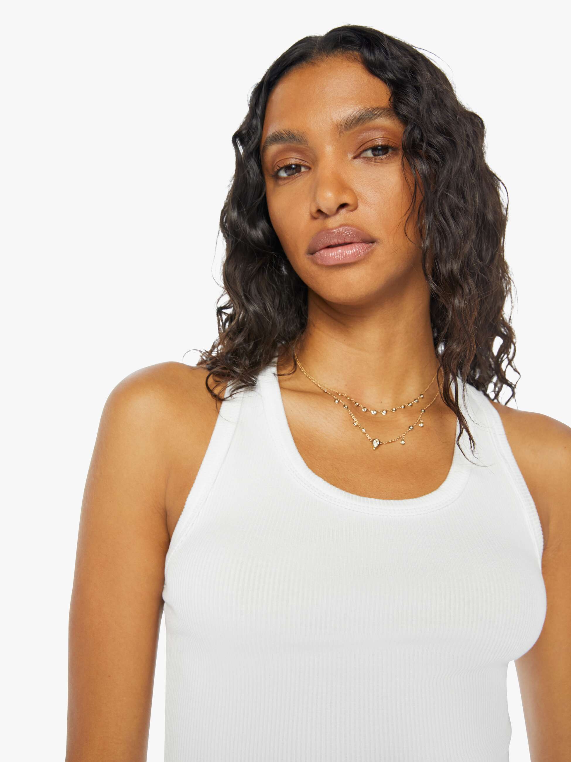 SPRWMN Rib Fitted Scooped Tank - White