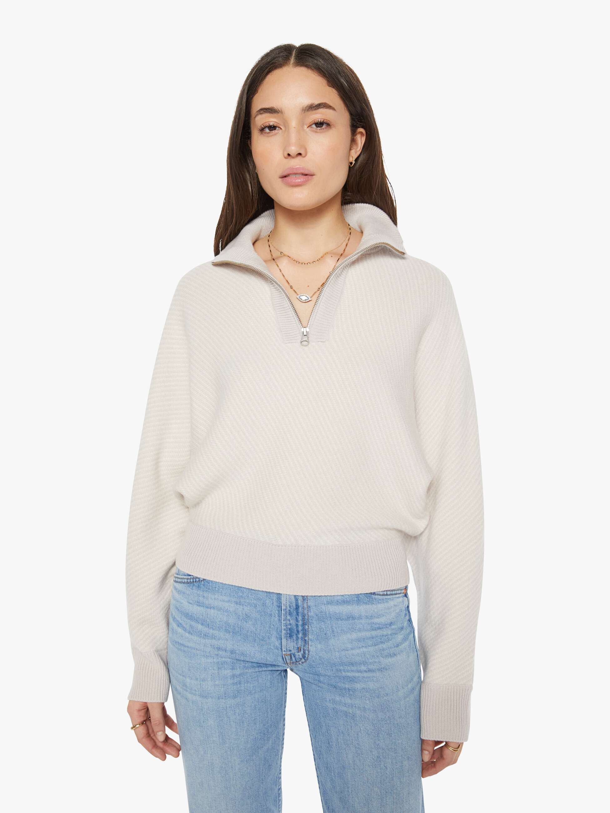 SABLYN Amber Mock Neck Half Zip Dolman - Himalaya Gardenia